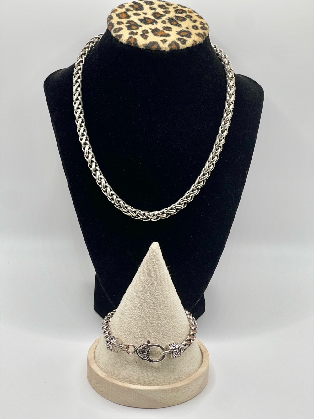 Silver-Tone Braided Chain Necklace and Bracelet Set